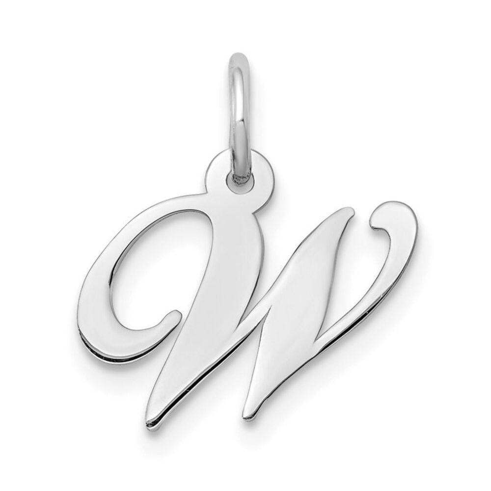 10k White Gold Small Fancy Script Initial W Charm - image 1